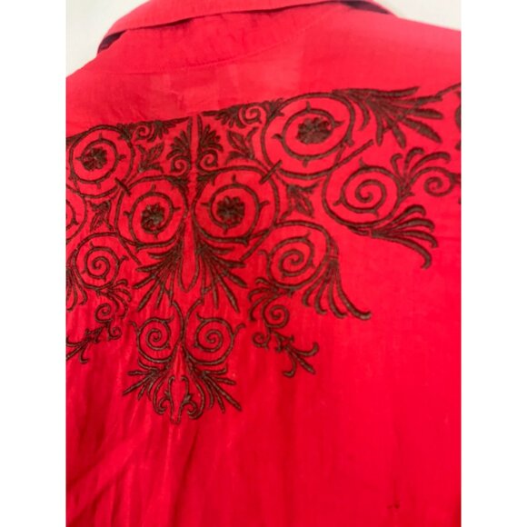 Retro Western Pearl Snap L Red Floral Embroidery Cowgirl Country Farm Metallic - Picture 8 of 12